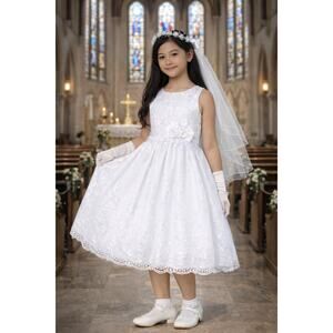 NEW Girls First Holy Communion Dress Size 12X Embroidered Organza w/Satin Ribbon